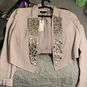 Taupe Crop Bedazzled Blazer